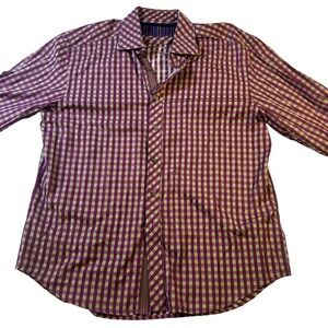 Robert Graham 2XL Button Down Shirt Long Sleeve Gingham‎ Check Purple Yellow